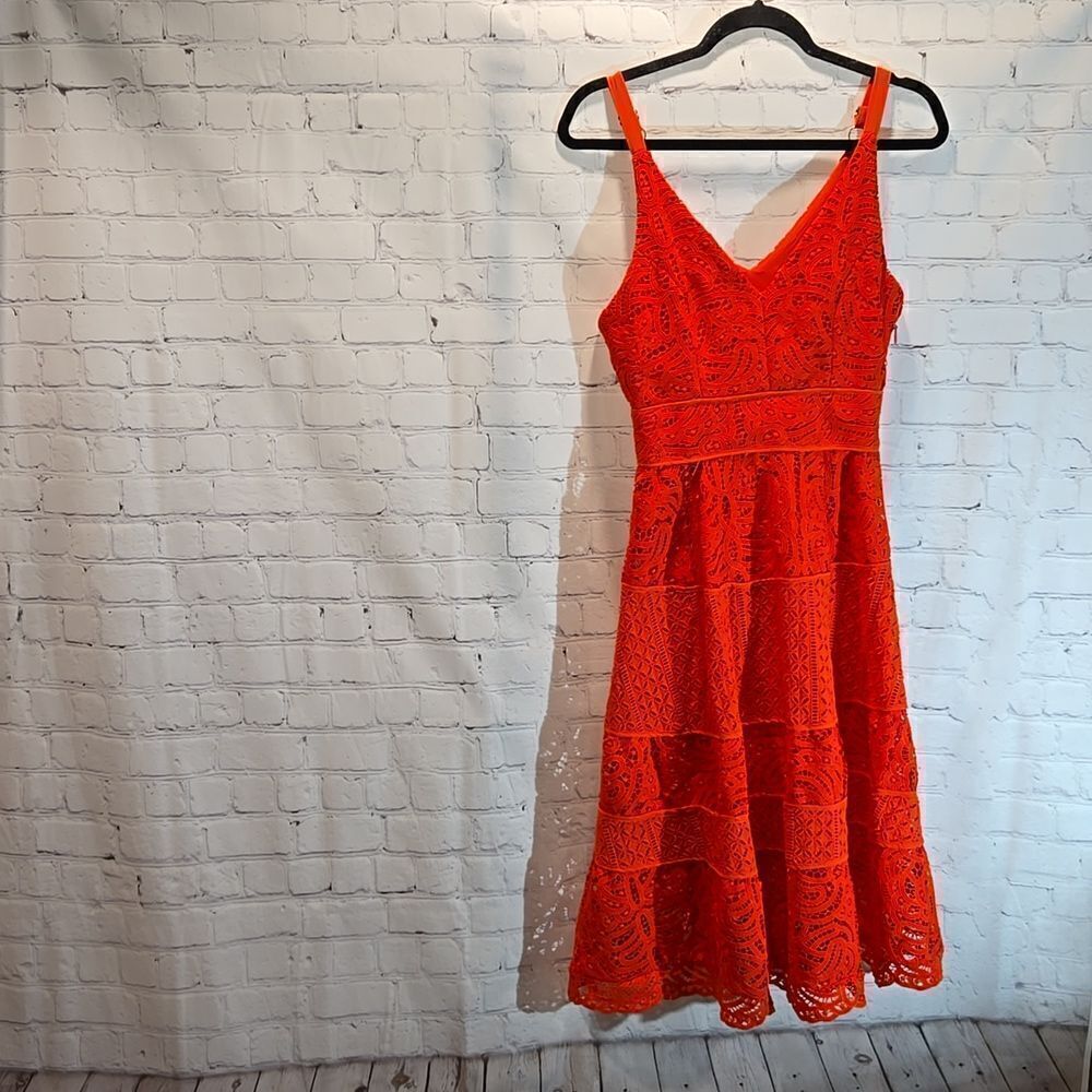 Adelyn Rae lace overlay coral midi dress size XS